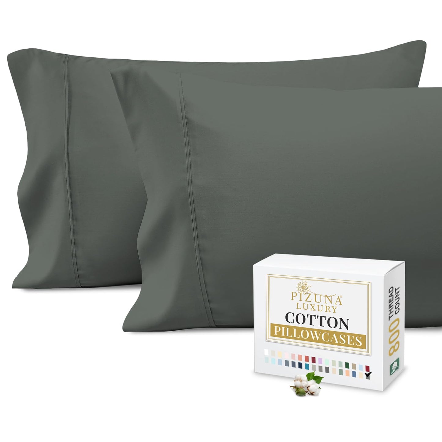 Pizuna Pure 100% Cotton Pillow Cases King Size Set of 2 Baby Blue, 800 Thread Count Long Staple Cotton Thick Sateen with Stylish 4inch Hem (Combed Baby Blue Cotton Pillow Cases King)