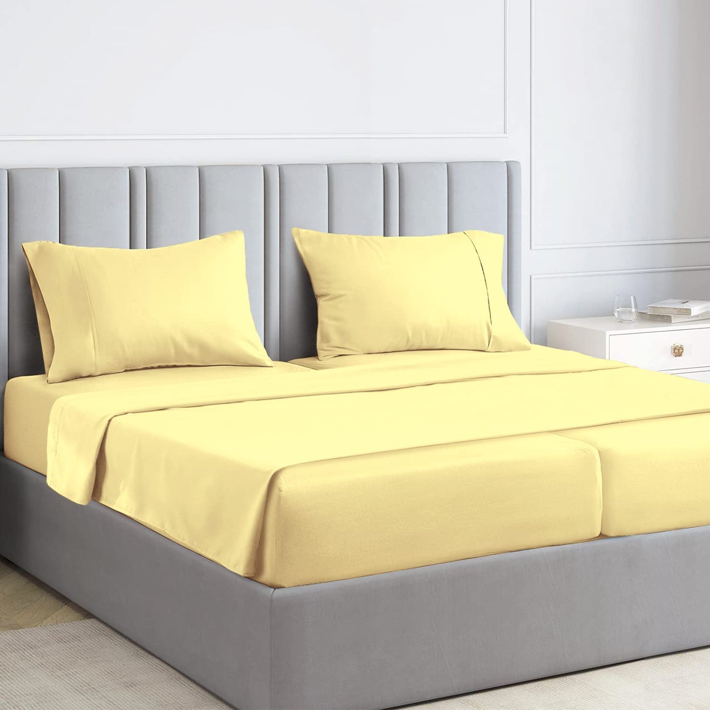 Pizuna Pure 100% Luxury Cotton Full Size Bed Sheets Set Dark Grey, 1000 Thread Count Long Staple Cotton Sateen Thick Sheet & Pillowcase Set, Deep Sheets fits 15" (Combed Cotton Bed Sheets Set)