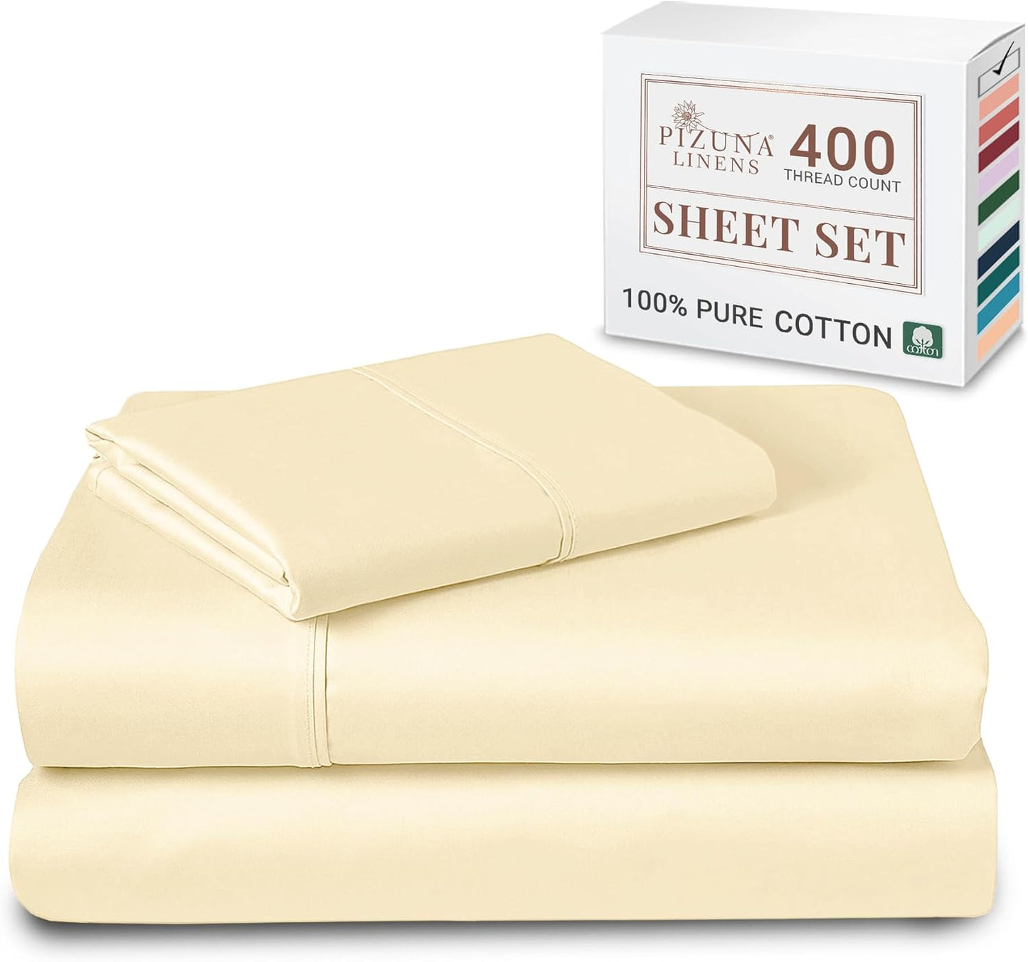 Pizuna Pure Combed Cotton California King Bed Sheet SetLight Pink, 400 Thread Count Cozy Luxury 100% Long Staple Cotton Sateen Weave Bedsheet Set (1 Flat Sheet, 1 Fitted Sheet, 2 Pillowcases)