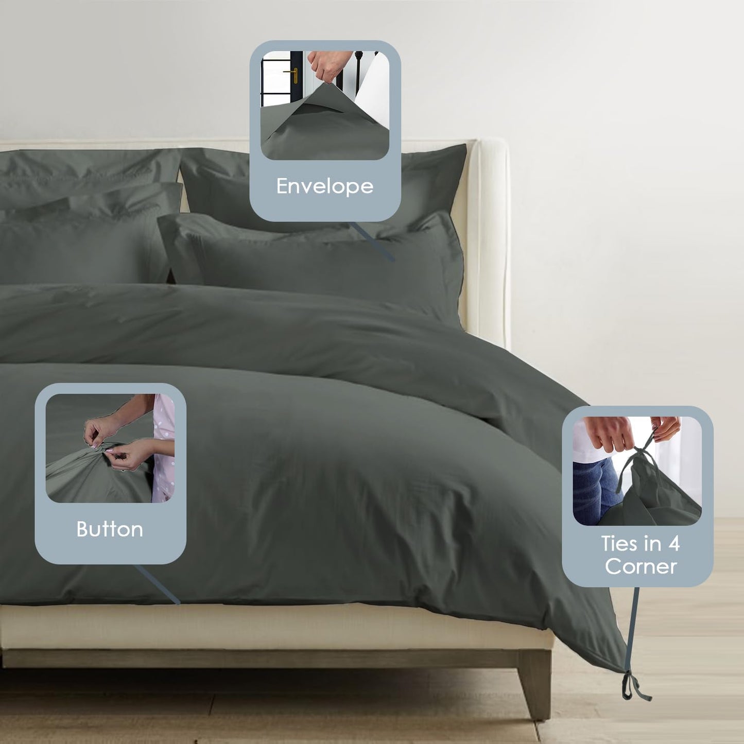Pizuna Pure 100% Cotton King Duvet Cover Set, 1000 Thread Count Long Staple Cotton Thick Sateen Weave with Button Closure (Combed Baby Blue Cotton Duvet Cover King)