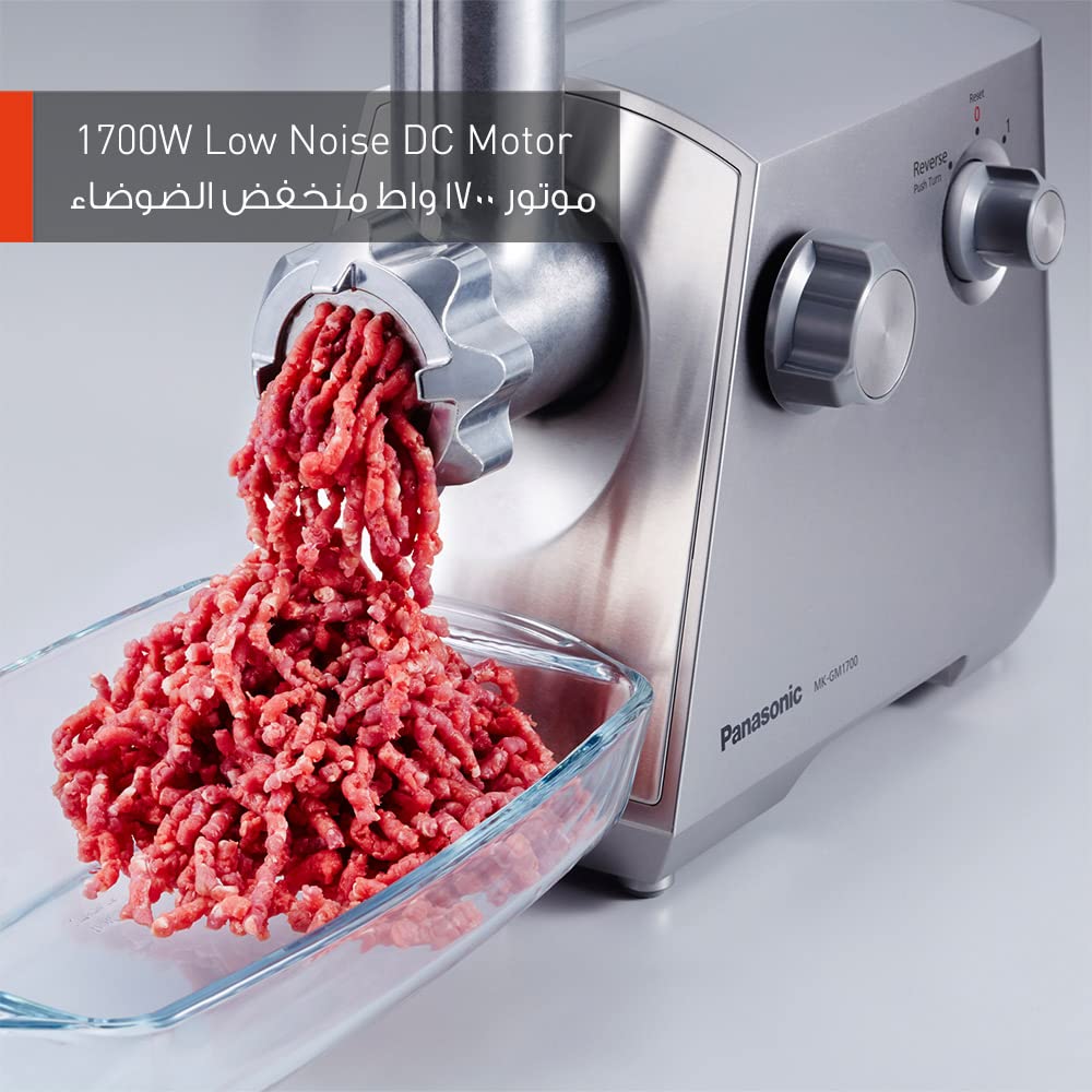 Panasonic Meat Mincer/Grinder/SaUSage/Kibbeh Maker, 1700W, Mk-Gm1700, Silver, Japan Blade, 1 Yr. Warranty