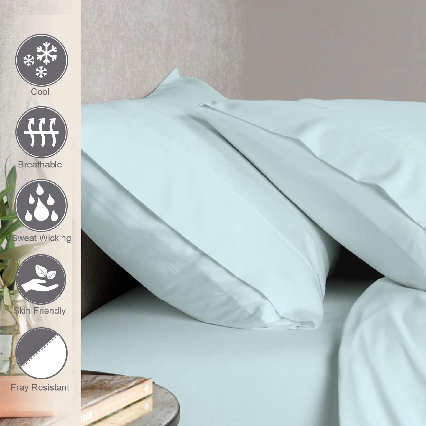 Pizuna Cotton Envelope Pillow Cases King Size Baby Blue, 400 Thread Count 100% Long Staple Combed Cotton Sateen Weave Soft Envelope Pillow Covers (Baby Blue King Size Envelope Pillow Cases - 2PC)