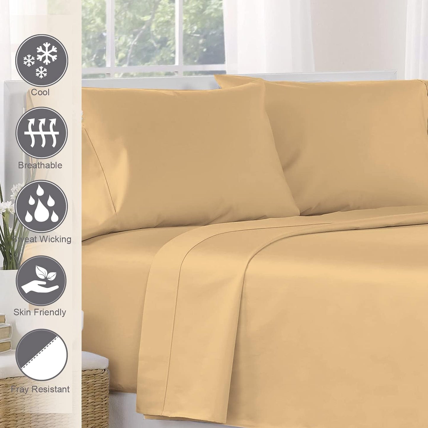 Pizuna 400 Thread Count Cotton Full-Size-Flat-Bed-Sheet Tan 1pc, 100% Long Staple Cotton Full Size Sheets, Soft Sateen Tan-Flat-Sheets with Stylish 4 Inch Hem (Cotton Tan Flat Sheets Full Size)
