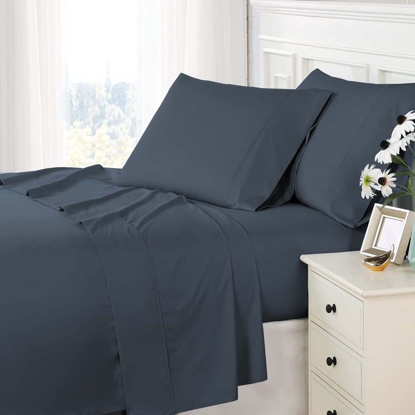 Pizuna Pure 100% Cotton King Sheet - 800 Thread Count Long Staple Cotton Thick Sateen Weave 15inch Deep Pocket Fitted Sheet (Combed Black)