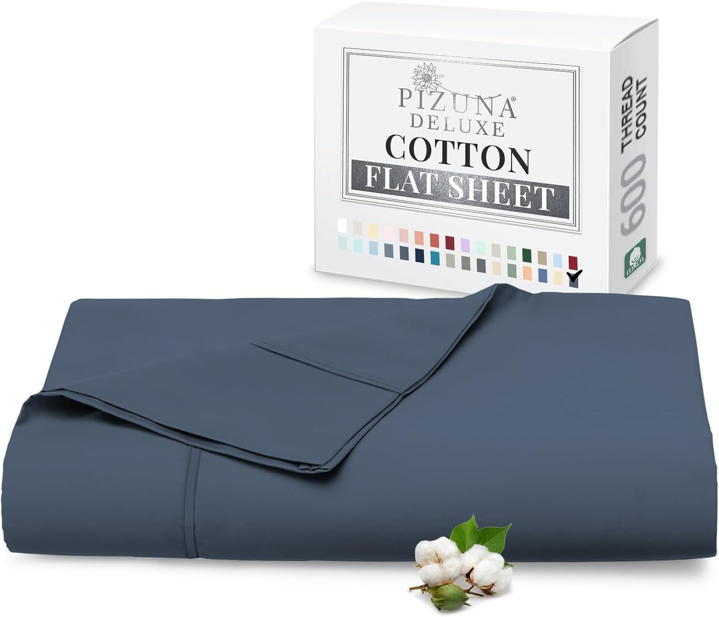 Pizuna Pure 100% Cotton Flat Sheets Only Full Silver (1 PC), 600 Thread Count Long Staple Cotton Crisp Sateen Weave with 4" Hem (Combed Full Flat Sheet Only Cotton)
