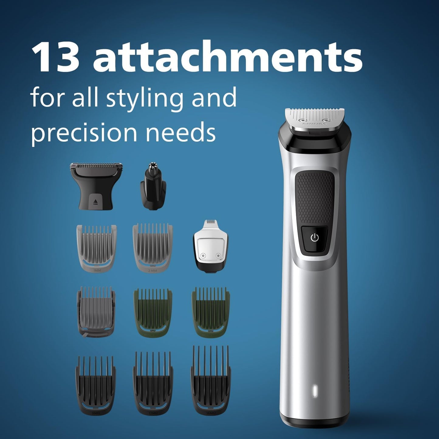 Philips Multigroom Series 3000 for Face, 6-in-1 Grooming Kit for beard, moustache, nose & ear hair, cordless, 60 min runtime, 16h full charging time, MG3710/33,Black