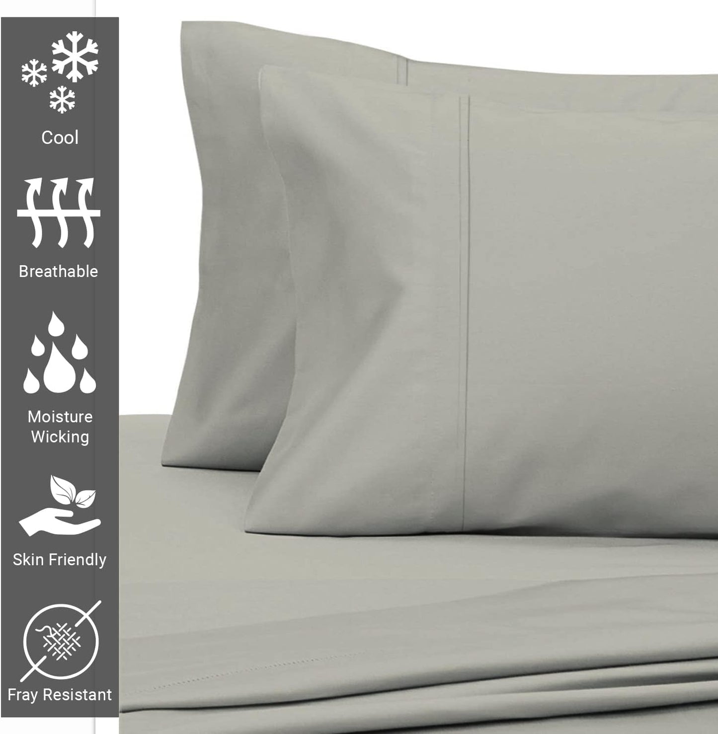 Pizuna Cotton King Size Pillow Case Silver, 400 Thread Count 100% Long Staple Combed Cotton Sateen Pillowcase, Cooling Pillow Covers with Stylish 4 Inch Hem (Silver King Pillowcase Set of 2)