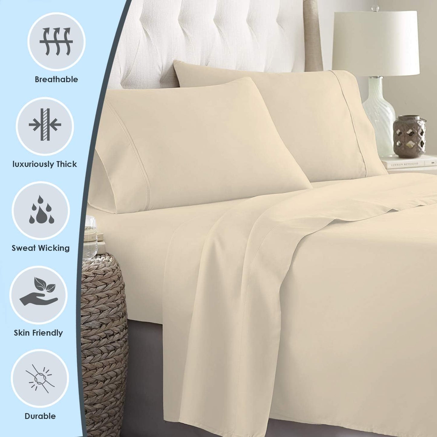 Pizuna Pure 100% Cotton King Duvet Cover Set, 1000 Thread Count Long Staple Cotton Thick Sateen Weave with Button Closure (Combed Baby Blue Cotton Duvet Cover King)