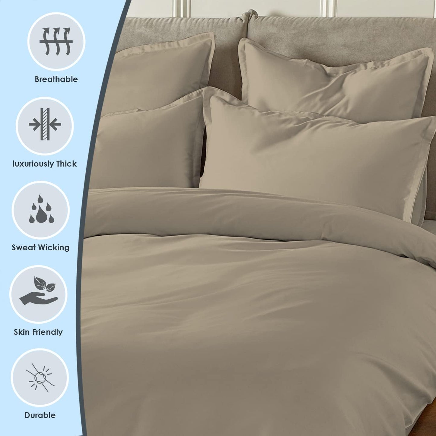 Pizuna Pure 100% Cotton King Duvet Cover Set, 1000 Thread Count Long Staple Cotton Thick Sateen Weave with Button Closure (Combed Baby Blue Cotton Duvet Cover King)