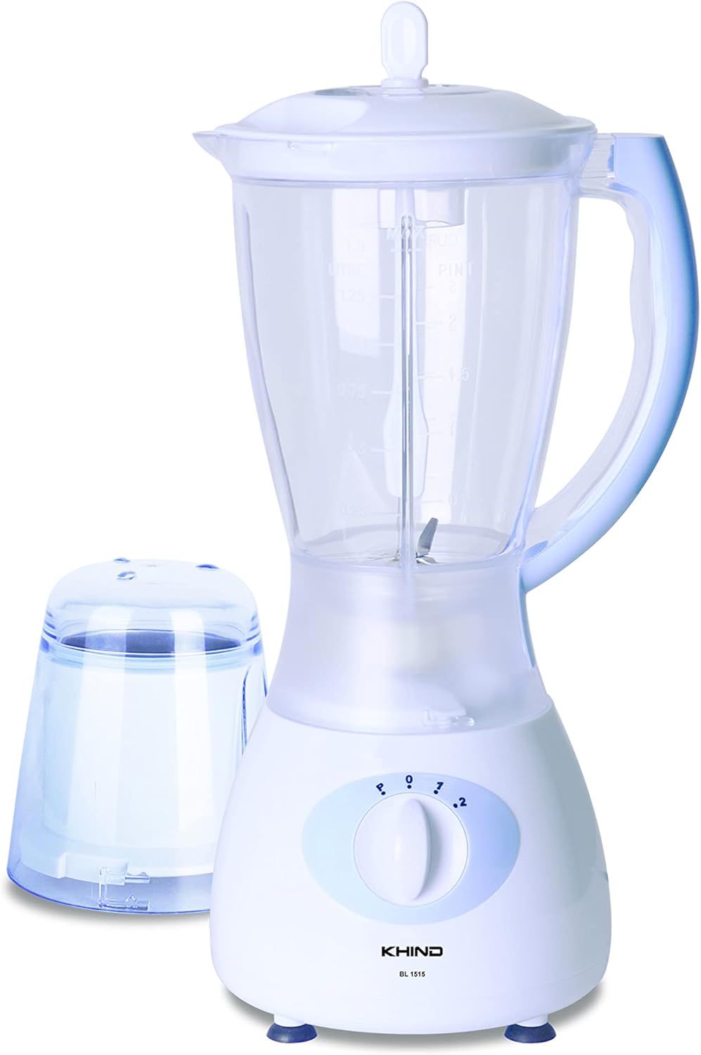 KHIND 330W Blender, 1.5L Jar, 2 Speed, Jar Safety Locking Mechanism, Compact and Sleek Design with Safety Switch, Powerful and Durable Motor, Rust-Free Stainless Steel Blades, Black and White - BL1542