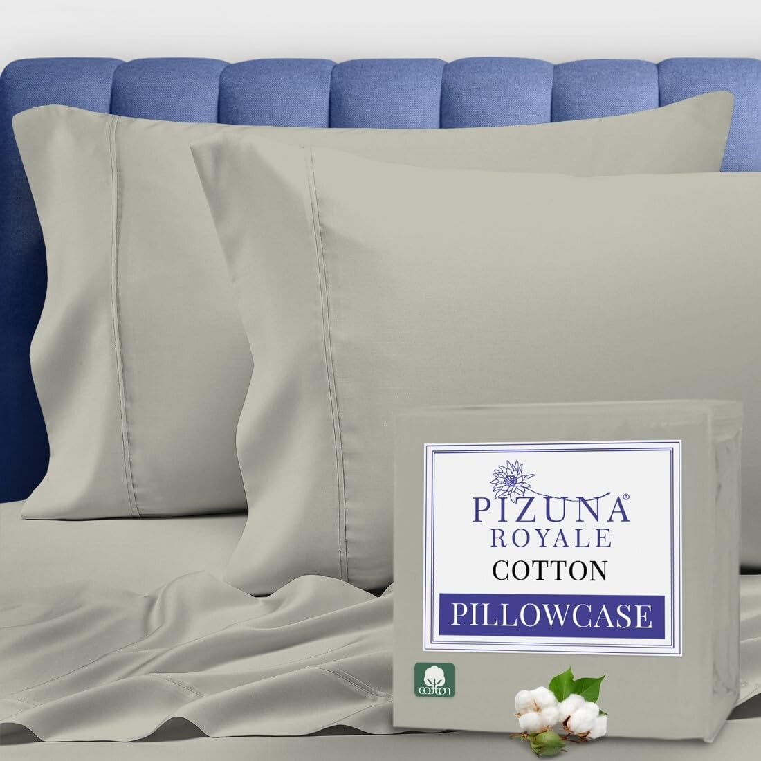 Pizuna 100% Luxury Cotton King Size Pillow Case Dark Blue, 1000 Thread Count 100% Long Staple Cotton Sateen Pillowcase, Pillow Covers with Stylish 4" Hem (Combed Cotton King Pillowcase Set of 2)