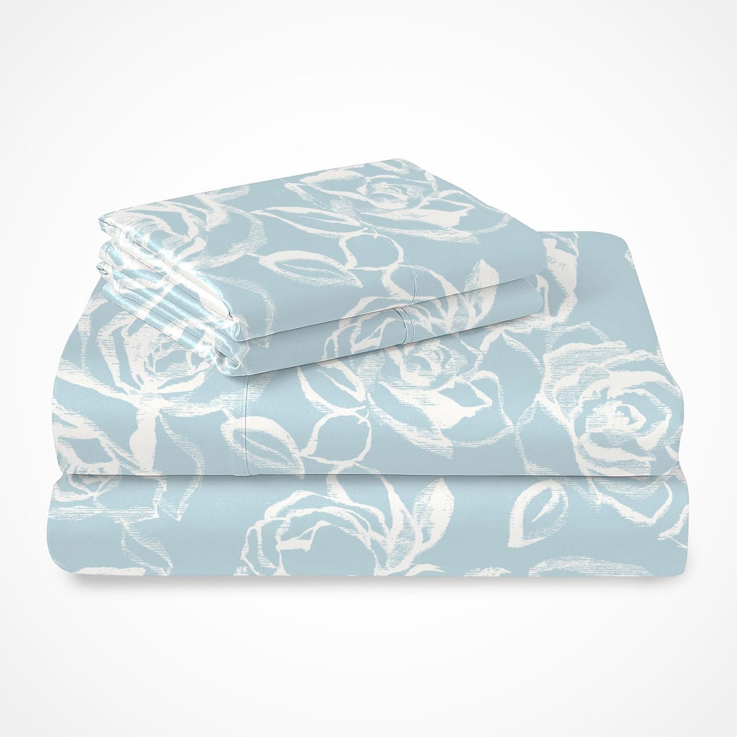 Pizuna Pure Combed Cotton Twin Size Bed Sheet Set, Baby Blue,400 Thread Count Cozy Luxury 100% Long Staple Cotton Sateen Weave Bedsheet Set (1 Flat Sheet, 1 Fitted Sheet, 1 Pillowcase)