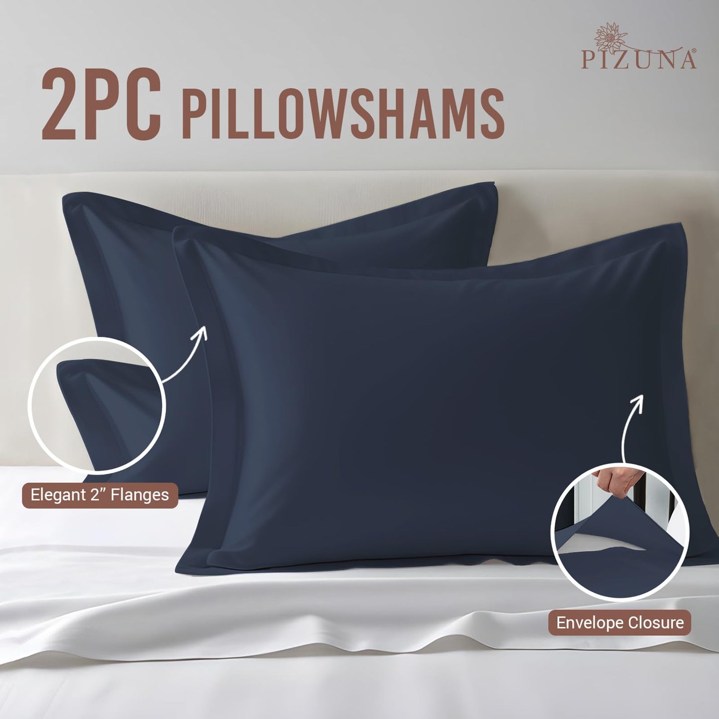 Pizuna Pure 100% Cotton Pillow Shams King Size Set of 2 Baby Blue, Luxurious 400 Thread Count Long Staple Cotton Sateen with Envelope Closure (Combed Baby Blue Cotton Pillow Shams King)