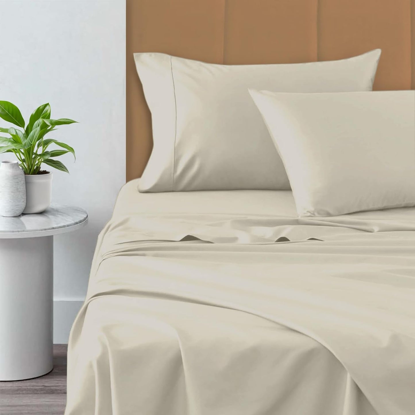 Pizuna Pure 100% Cotton Sheets Full Size, 800 Thread Count Long Staple Cotton Crisp Sateen Sheets Full with 15in Deep Pocket (Combed Simply Taupe)
