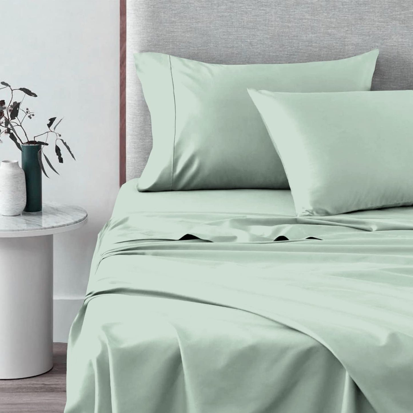 Pizuna Pure 100% Cotton Sheets Split King Size, 600 Thread Count Long Staple Cotton Crisp Sateen Sheets Split King with 15" Deep Pocket (Combed Black Cotton Sheets Split King)
