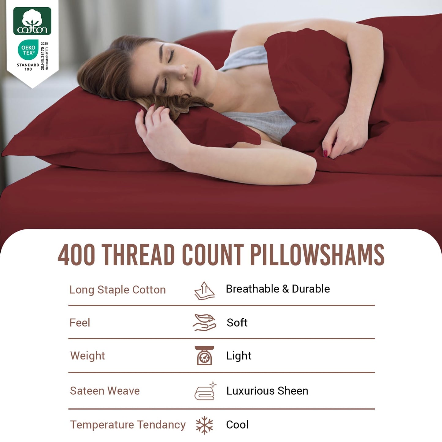 Pizuna Pure 100% Cotton Pillow Shams King Size Set of 2 Baby Blue, Luxurious 400 Thread Count Long Staple Cotton Sateen with Envelope Closure (Combed Baby Blue Cotton Pillow Shams King)