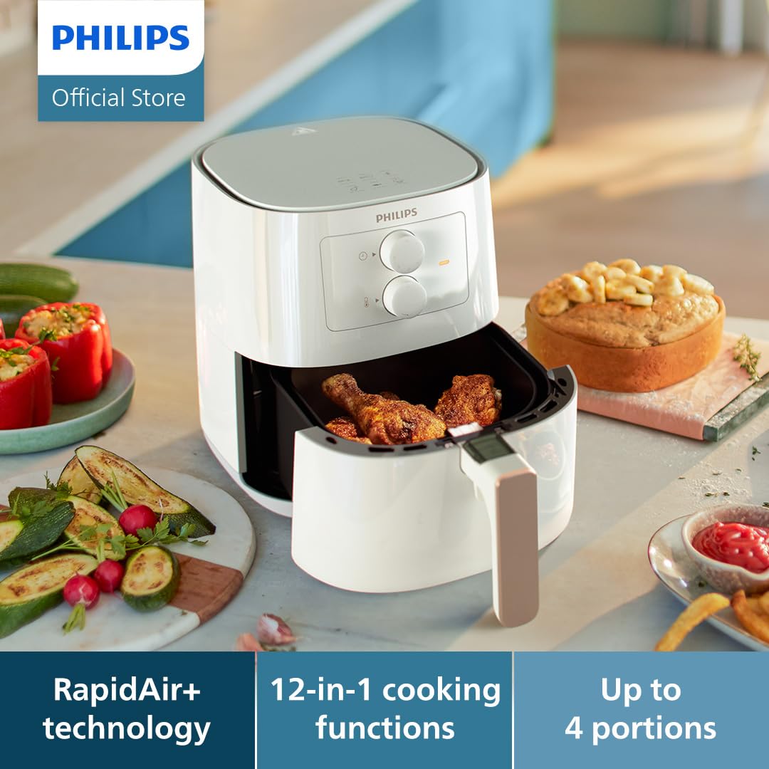 Philips Essential Air Fryer - With Rapid Air Technology, Analogue, Black, 0.8Kg, 4.1L,50Hz - HD9200/91