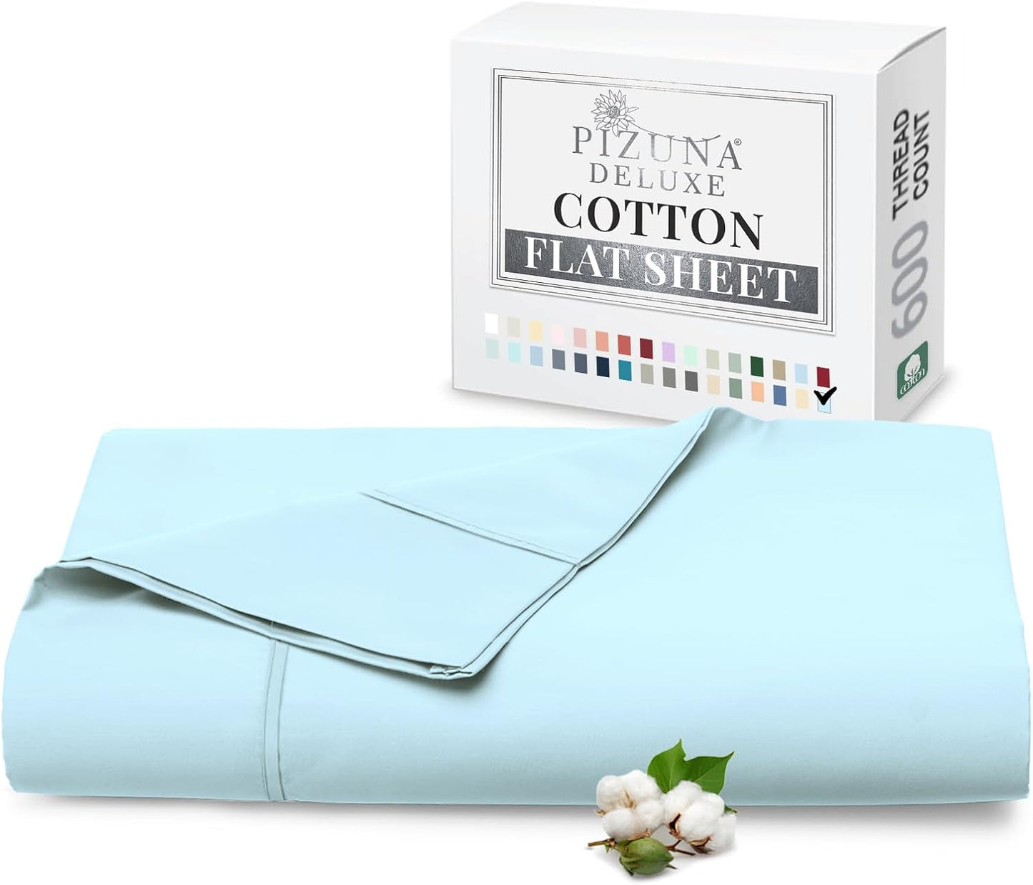 Pizuna Pure 100% Cotton Flat Sheets Only Full Silver (1 PC), 600 Thread Count Long Staple Cotton Crisp Sateen Weave with 4" Hem (Combed Full Flat Sheet Only Cotton)