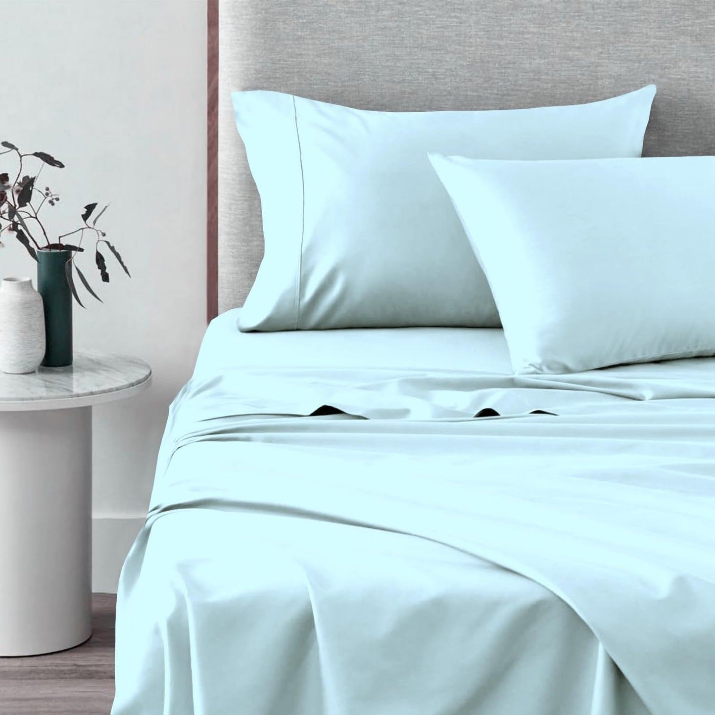 Pizuna Pure 100% Luxury Cotton Full Size Bed Sheets Set Dark Grey, 1000 Thread Count Long Staple Cotton Sateen Thick Sheet & Pillowcase Set, Deep Sheets fits 15" (Combed Cotton Bed Sheets Set)