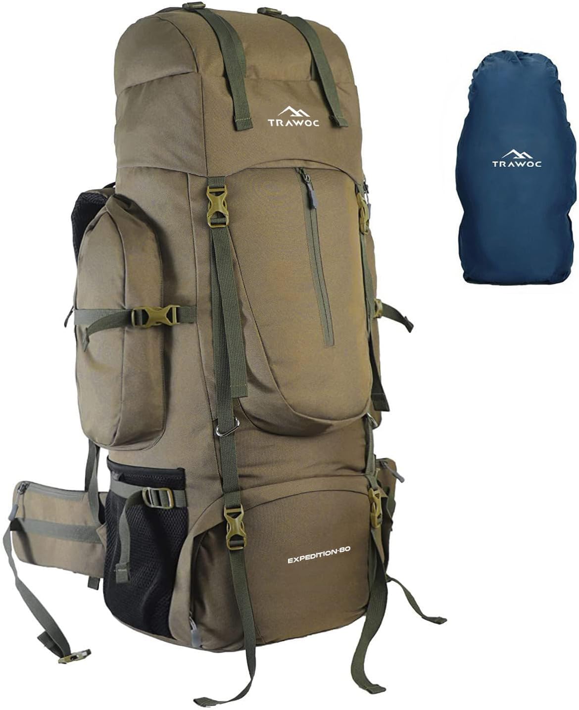 TRAWOC 80L Travel Backpack Camping Hiking Rucksack Trekking Bag with Water Proof Rain Cover/Shoe Compartment, BHK001