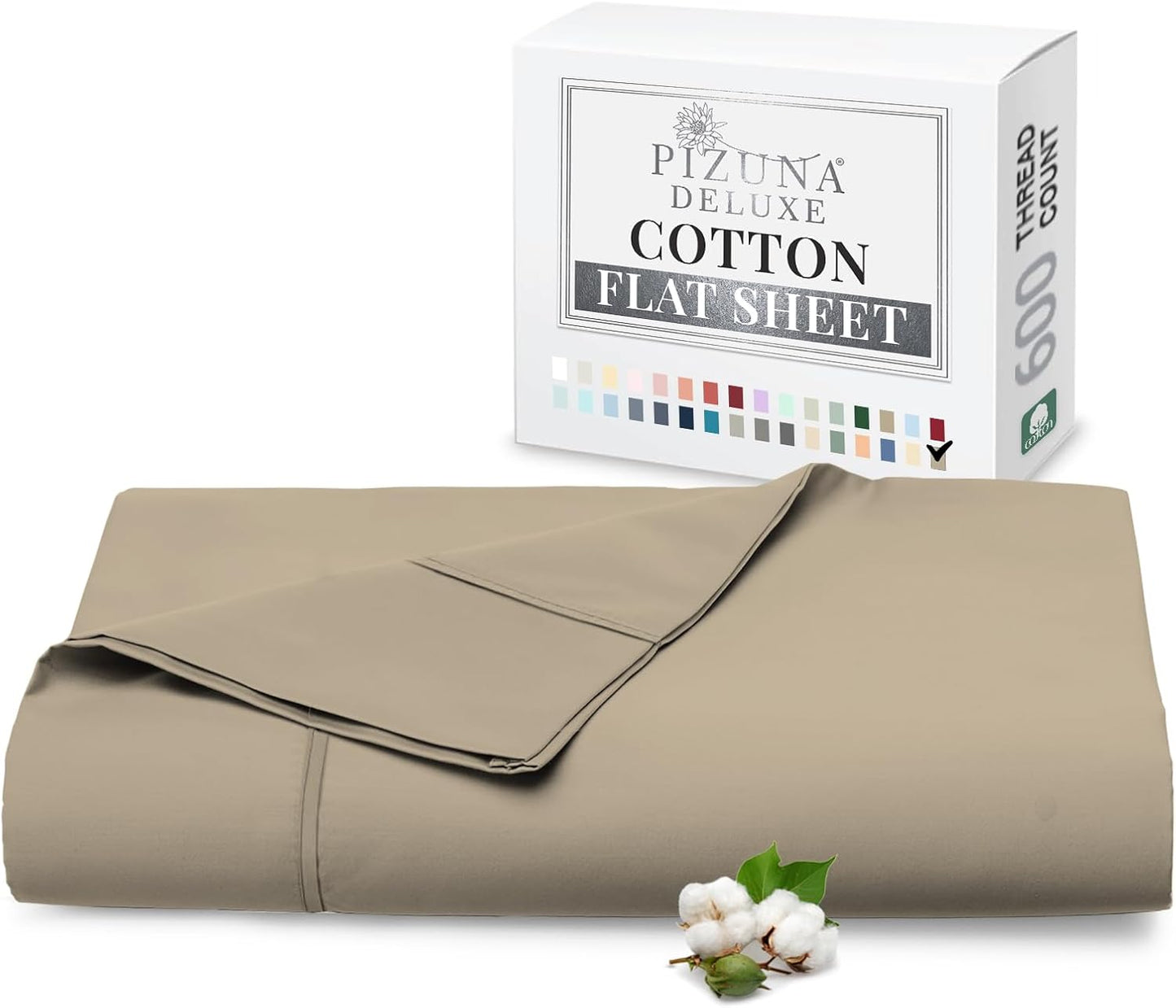 Pizuna Pure 100% Cotton Flat Sheets Only Full Silver (1 PC), 600 Thread Count Long Staple Cotton Crisp Sateen Weave with 4" Hem (Combed Full Flat Sheet Only Cotton)