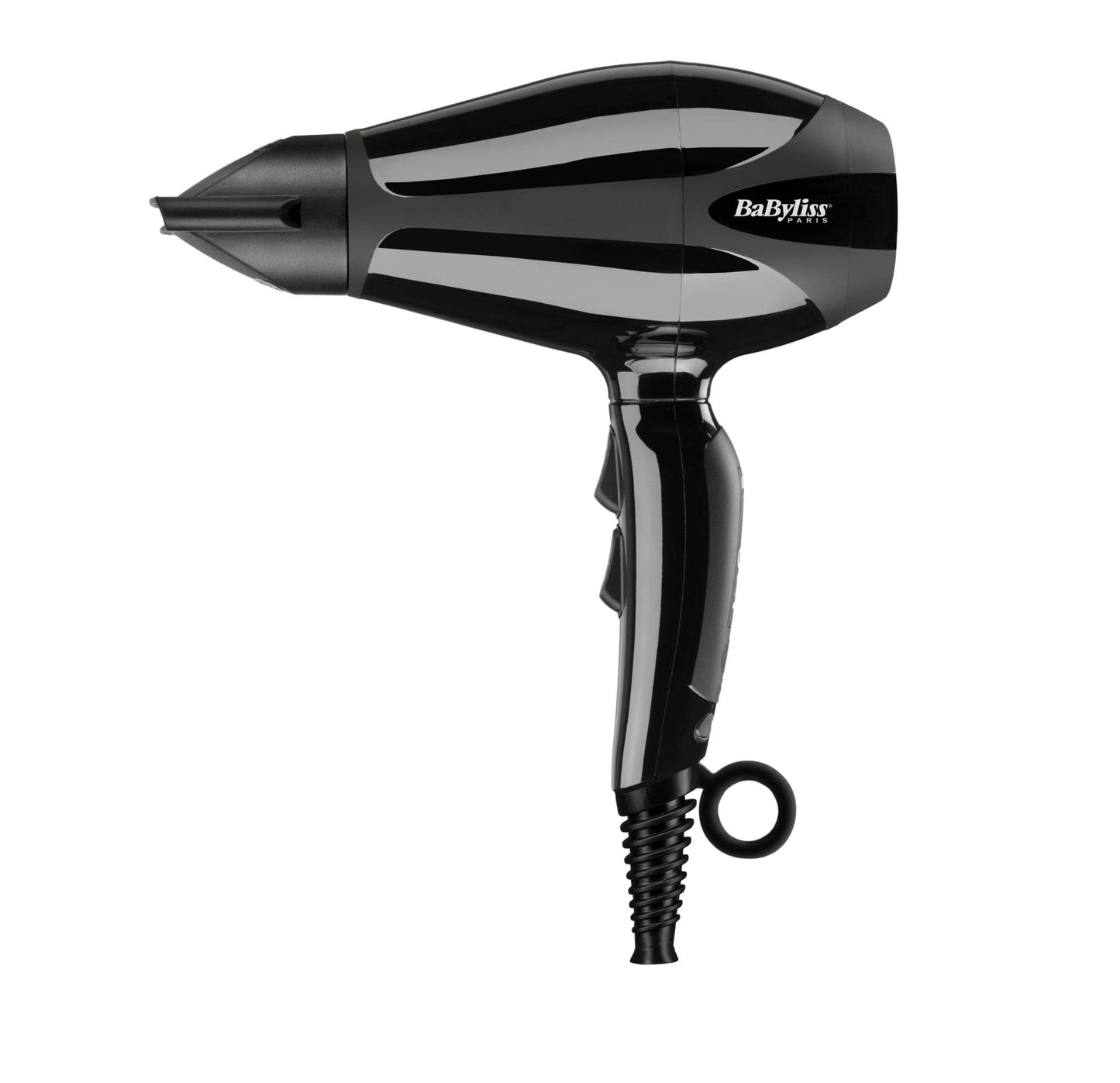 BaByliss Compact Pro 2400 Hair Dryer AC, Italian Made For Quality & Long-lasting Performance, Ultra-slim Nozzle With Ionic Frizz Control Technology, Portable Dryer With Diffuser, 6715DSDE (Black)