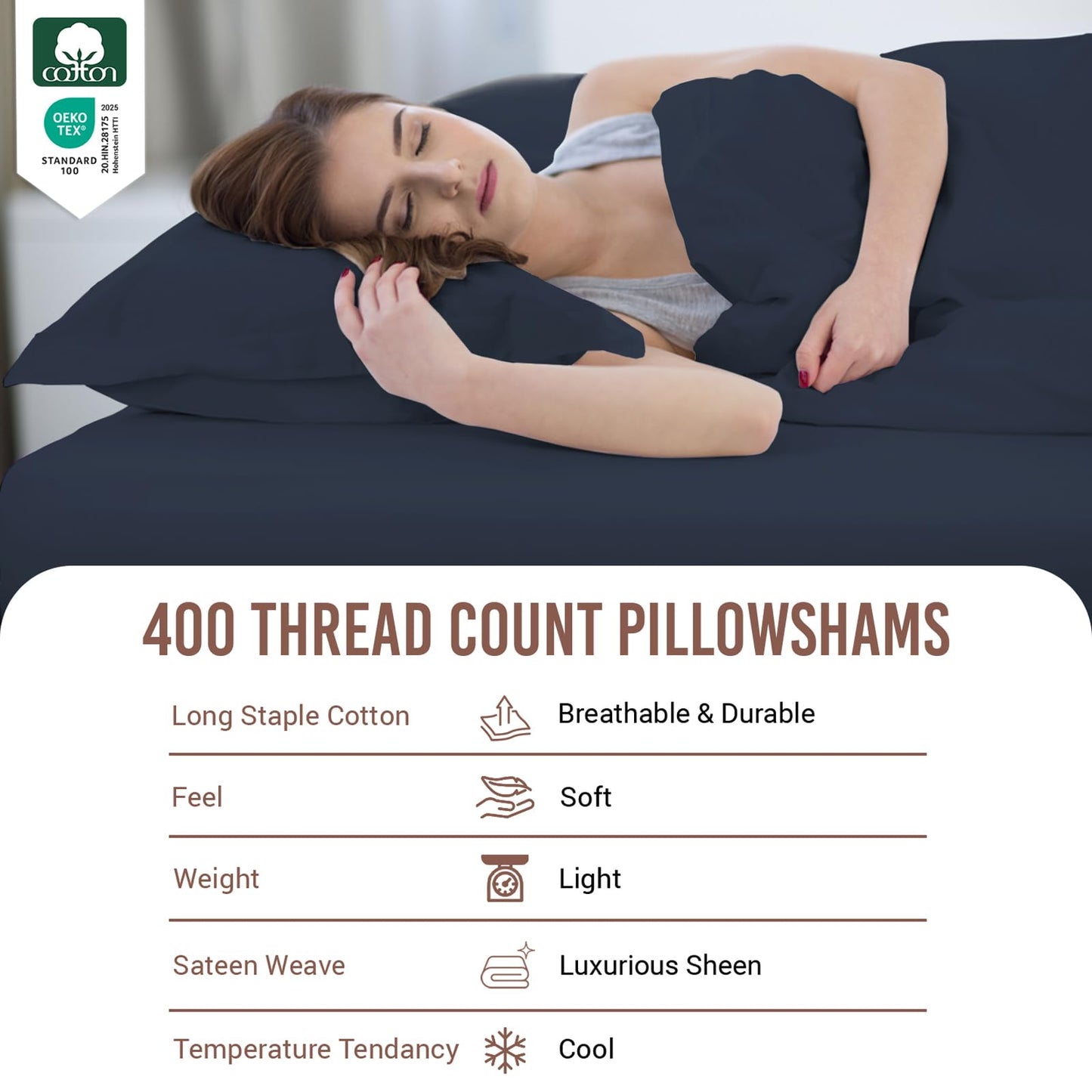 Pizuna Pure 100% Cotton Pillow Shams King Size Set of 2 Baby Blue, Luxurious 400 Thread Count Long Staple Cotton Sateen with Envelope Closure (Combed Baby Blue Cotton Pillow Shams King)