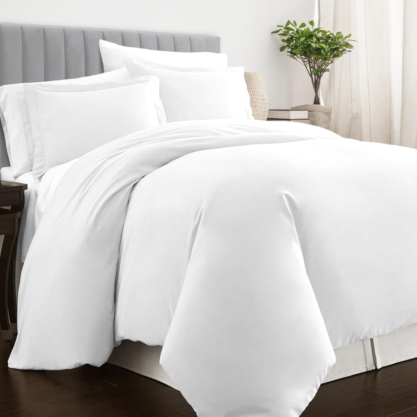 Pizuna Pure 100% Cotton Queen Duvet Cover Set, 600 Thread Count Long Staple Cotton Crisp Sateen Weave with Button Closure (Combed Simply Taupe Cotton Duvet Cover Queen)