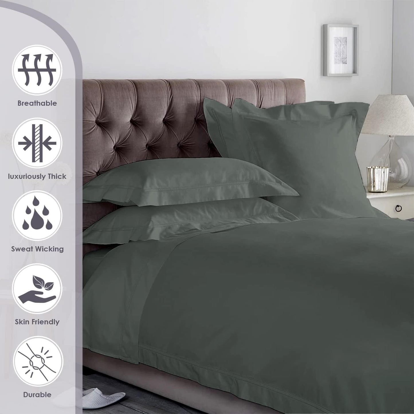 Pizuna Pure 100% Cotton Queen Duvet Cover Set, 800 Thread Count Long Staple Cotton Thick Sateen Weave with Button Closure (Combed Baby Blue Cotton Duvet Cover Queen)