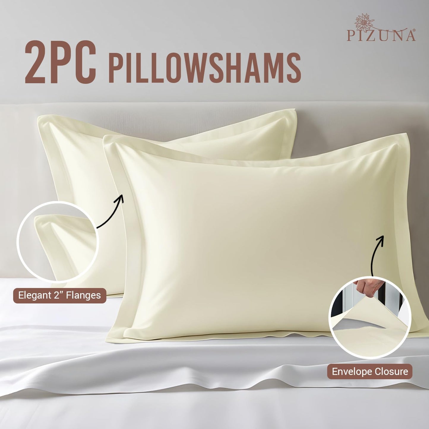 Pizuna Pure 100% Cotton Pillow Shams King Size Set of 2 Baby Blue, Luxurious 400 Thread Count Long Staple Cotton Sateen with Envelope Closure (Combed Baby Blue Cotton Pillow Shams King)