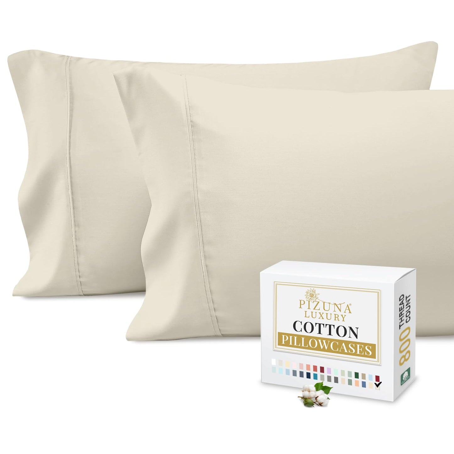 Pizuna Pure 100% Cotton Pillow Cases King Size Set of 2 Baby Blue, 800 Thread Count Long Staple Cotton Thick Sateen with Stylish 4inch Hem (Combed Baby Blue Cotton Pillow Cases King)