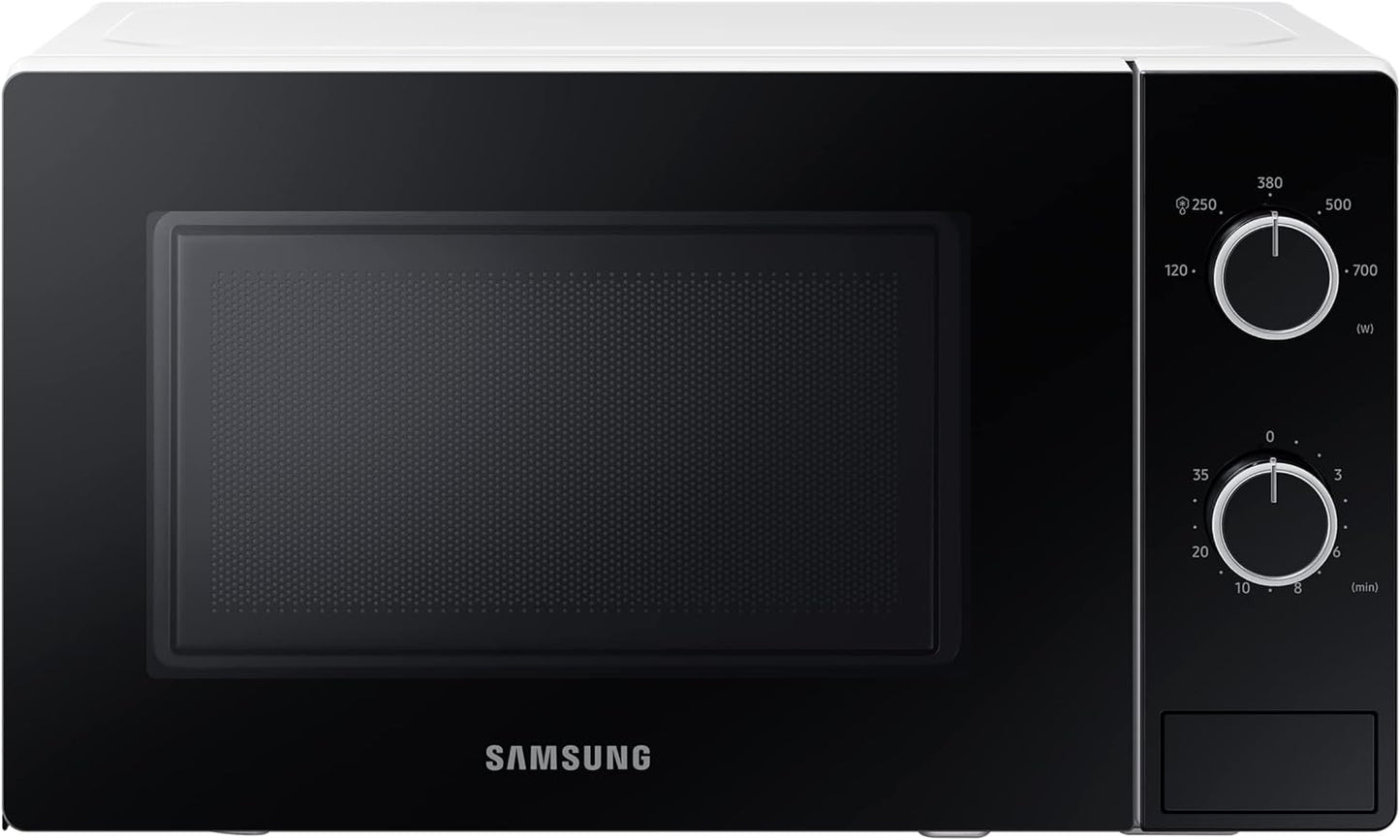 Samsung Solo Microwave Oven with Full Glass Door, 20L, White, Dual Dial, MS20A3010AH/SG, 1 Year Warranty