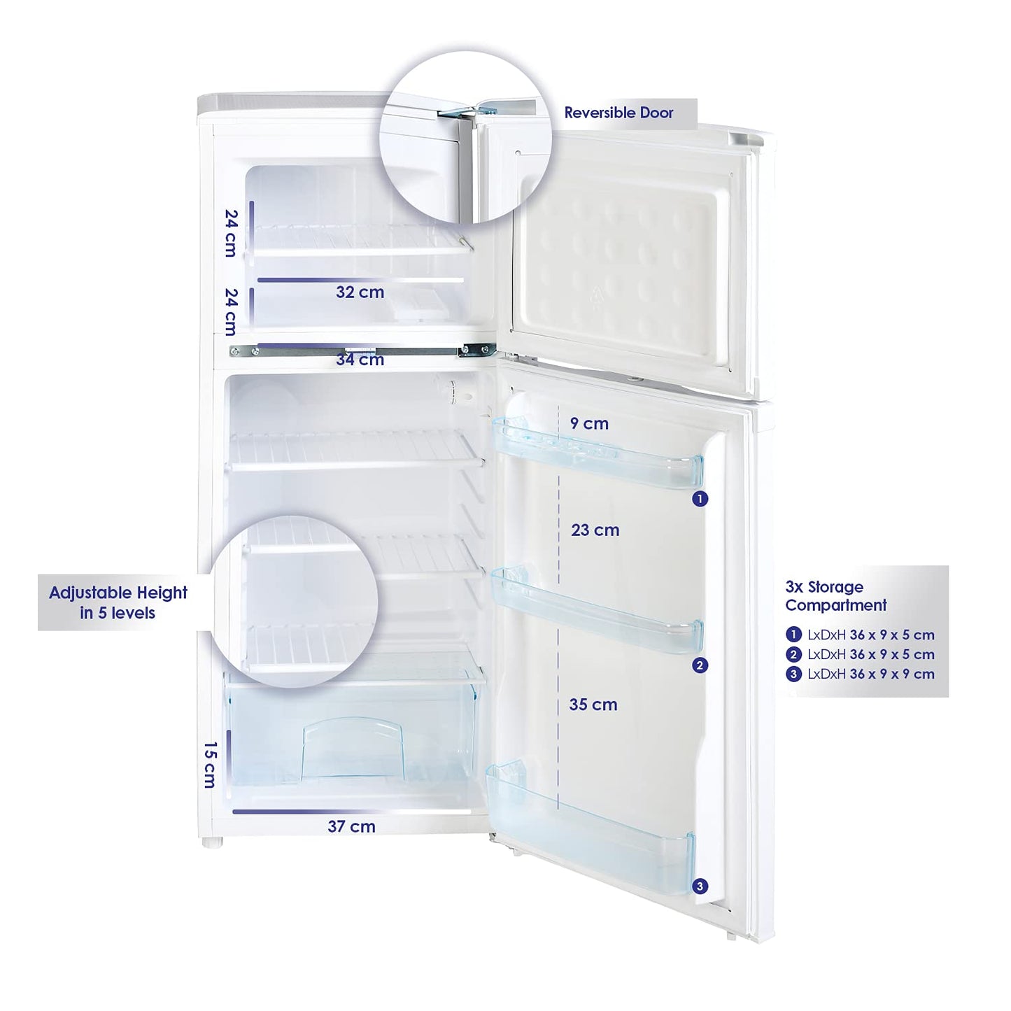 Super General 190 Liters Gross Compact Double Door Refrigerator-Freezer, Reversible door, Tropical Compressor, White, SGR-198-H, 48 x 53 x 137 cm, 1 Year Warranty