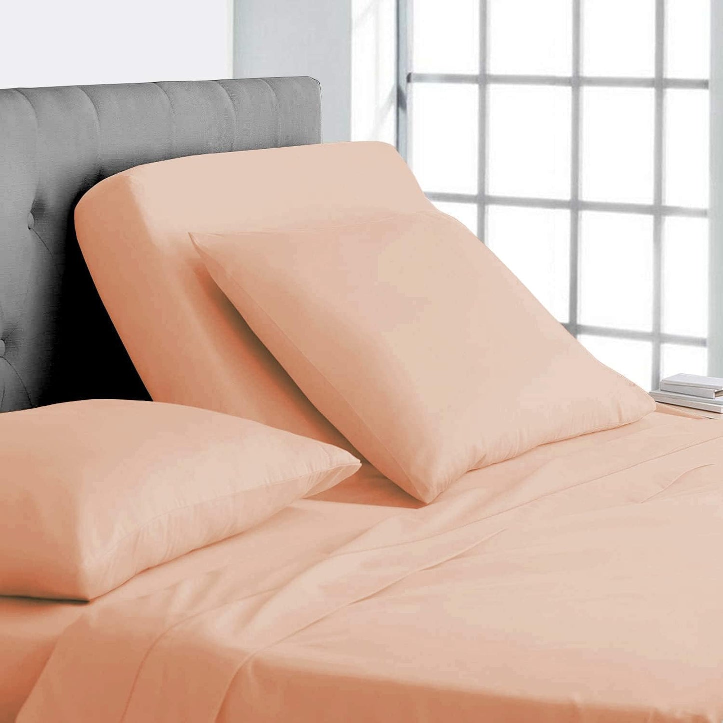 Split Top California King Sheets Split Head California King Sheets Sets for Adjustable Beds- 100% Egyptian Cotton 800TC Split Head Flex Top 18" Deep Pocket - 32" Top Split Cal-King, Dark Grey Stripe