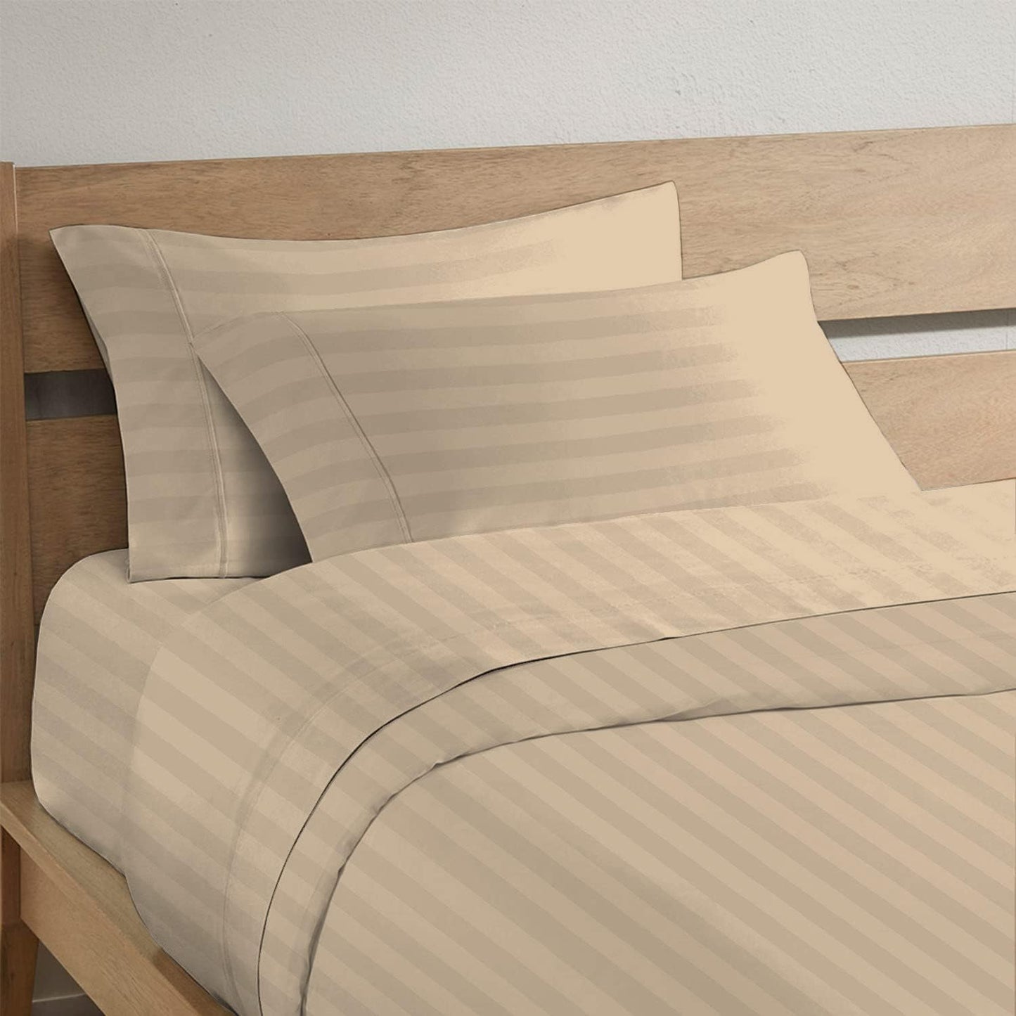 Pizuna 100% Cotton Taupe Dobby Striped Pillow Cases Queen Size Set of 2, 300 Thread Count Long Staple Cotton Damask Pillow Covers Standard Size with 4 Inch Hem (Taupe Striped Pillow Cover)