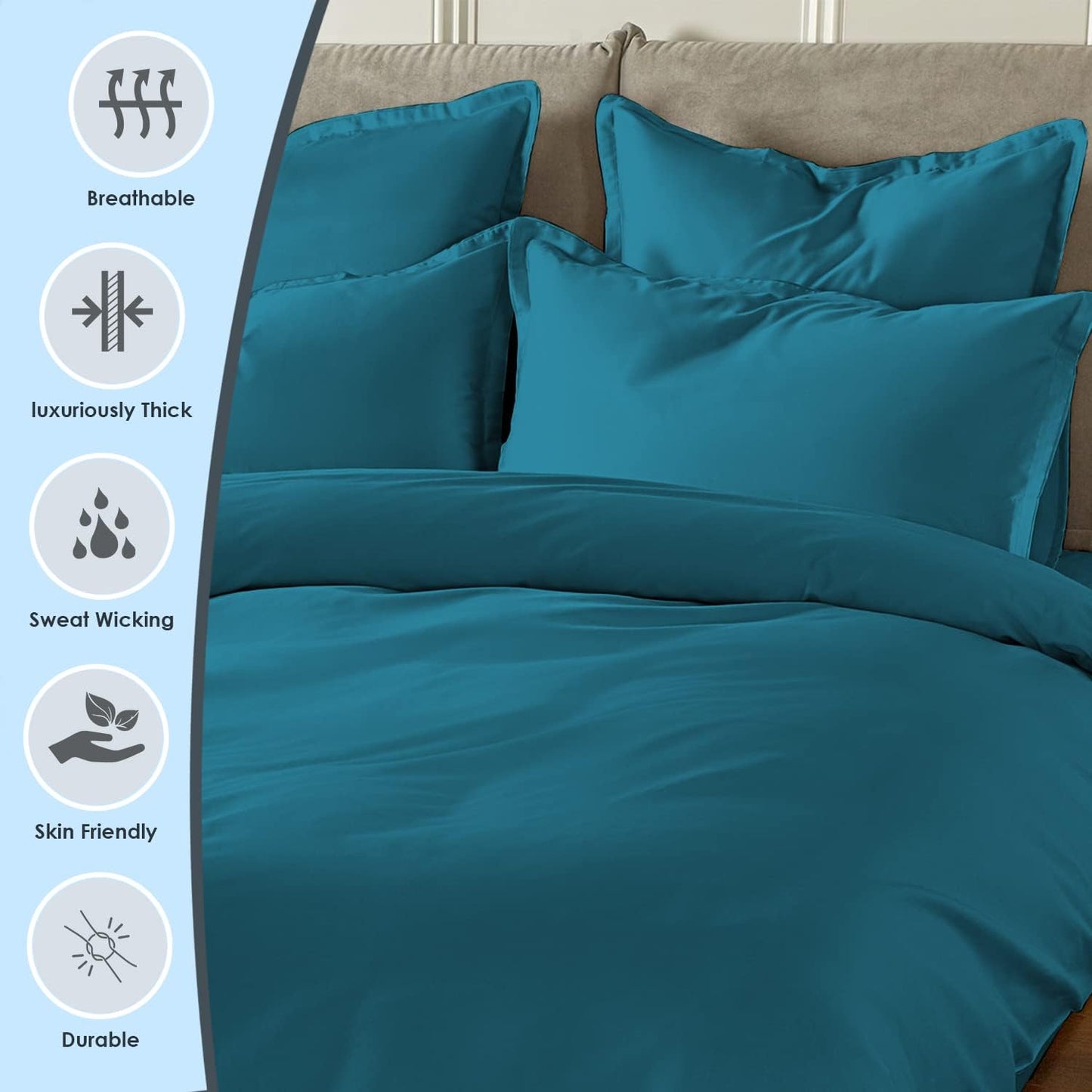 Pizuna Pure 100% Cotton King Duvet Cover Set, 1000 Thread Count Long Staple Cotton Thick Sateen Weave with Button Closure (Combed Baby Blue Cotton Duvet Cover King)