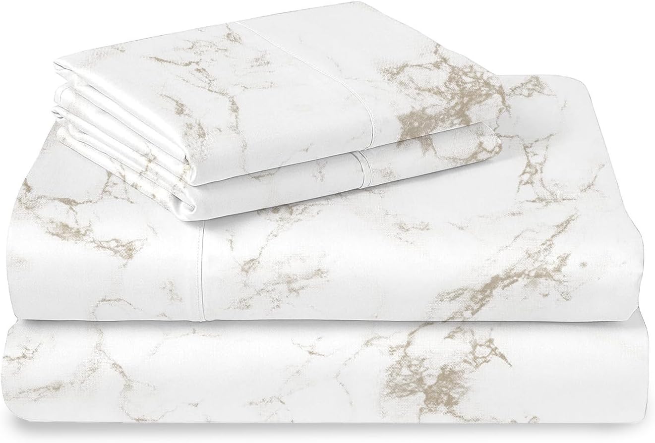 Pizuna Pure 100% Cotton Sheets California King Size, Luxurious 400 Thread Count Long Staple Cotton Sateen Sheets California King with 15inch Deep Pocket (Combed Cotton Sheets California King)