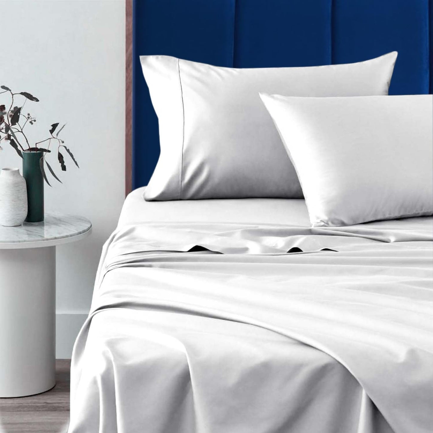 Pizuna Pure 100% Luxury Cotton Full Size Bed Sheets Set Dark Grey, 1000 Thread Count Long Staple Cotton Sateen Thick Sheet & Pillowcase Set, Deep Sheets fits 15" (Combed Cotton Bed Sheets Set)