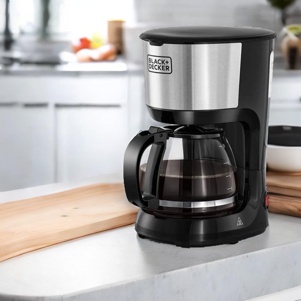 Black+Decker 750W 10 Cup Coffee Maker/Coffee Machine With Glass Carafe For Drip Coffee, Silver/Black - Dcm750S-B5, 2 Years Warranty