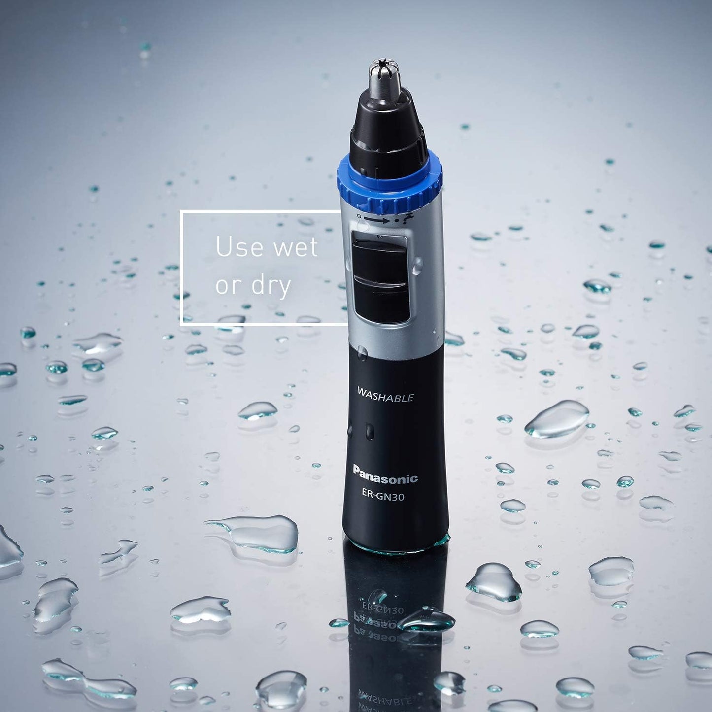 Panasonic ER-GN30-K Nose, Ear n Facial Hair Trimmer Wet/Dry with Vortex Cleaning System, Black