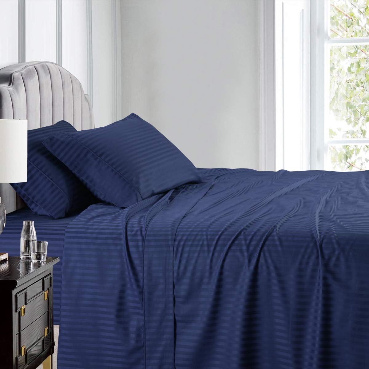 Queen Size Pure Egyptian Cotton Bed Sheets Set, 800 Thread Count Silver Solid (6 PC) Bedding and PillowCases – Egyptian Cotton Sheets Queen Size Bed - Sateen Sheets - 18” Deep Pocket Sheets