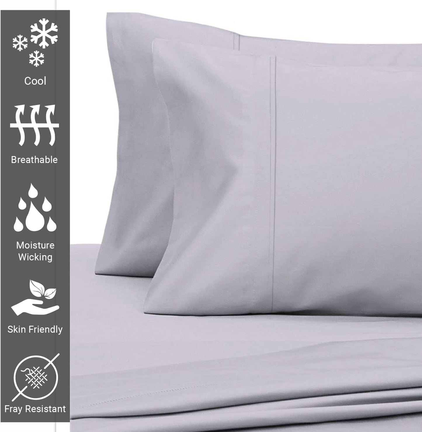 Pizuna Cotton Queen Size Pillow Case Violet Grey, 400 Thread Count 100% Long Staple Combed Cotton Sateen Pillowcase, Cooling Pillow Covers with Stylish 4 Inch Hem (Queen Pillowcase Set of 2)