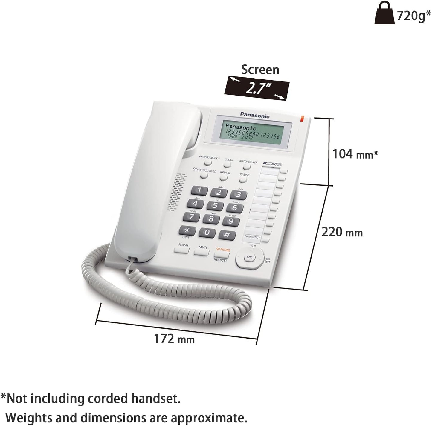 Panasonic Corded Phone with Caller ID and Hands-free speakerphone, KX-TS880FX1W (White)