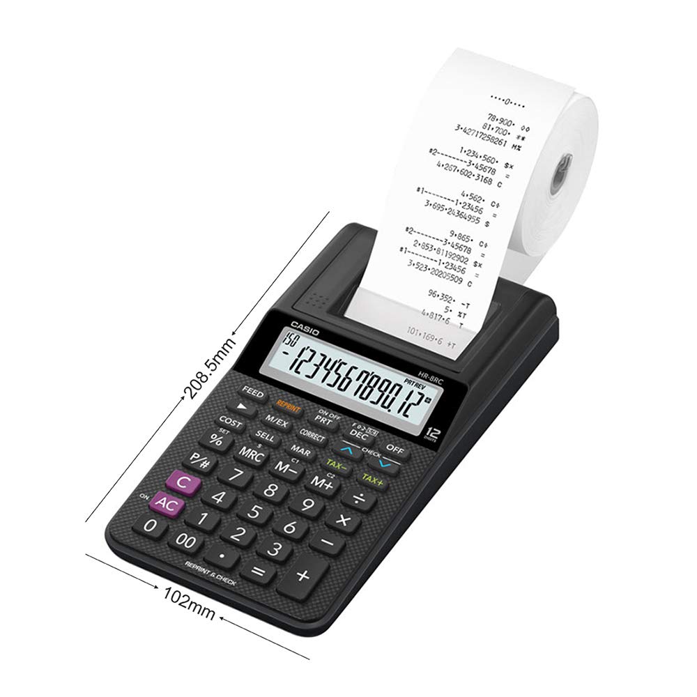 Casio HR8RCBK Mini Printing Calculator, Black