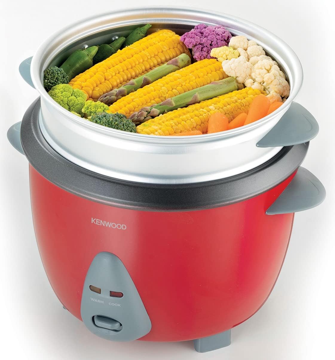 KENWOOD 2-in-1 Rice Cooker 1.8L 10-Cups Rice with Food Steamer Basket, Non-Stick Cooking Pot, Temepered Glass Lid, Warm/Cook Lights, Spatula Holder, Detachable Cord RCM44.000RD Red