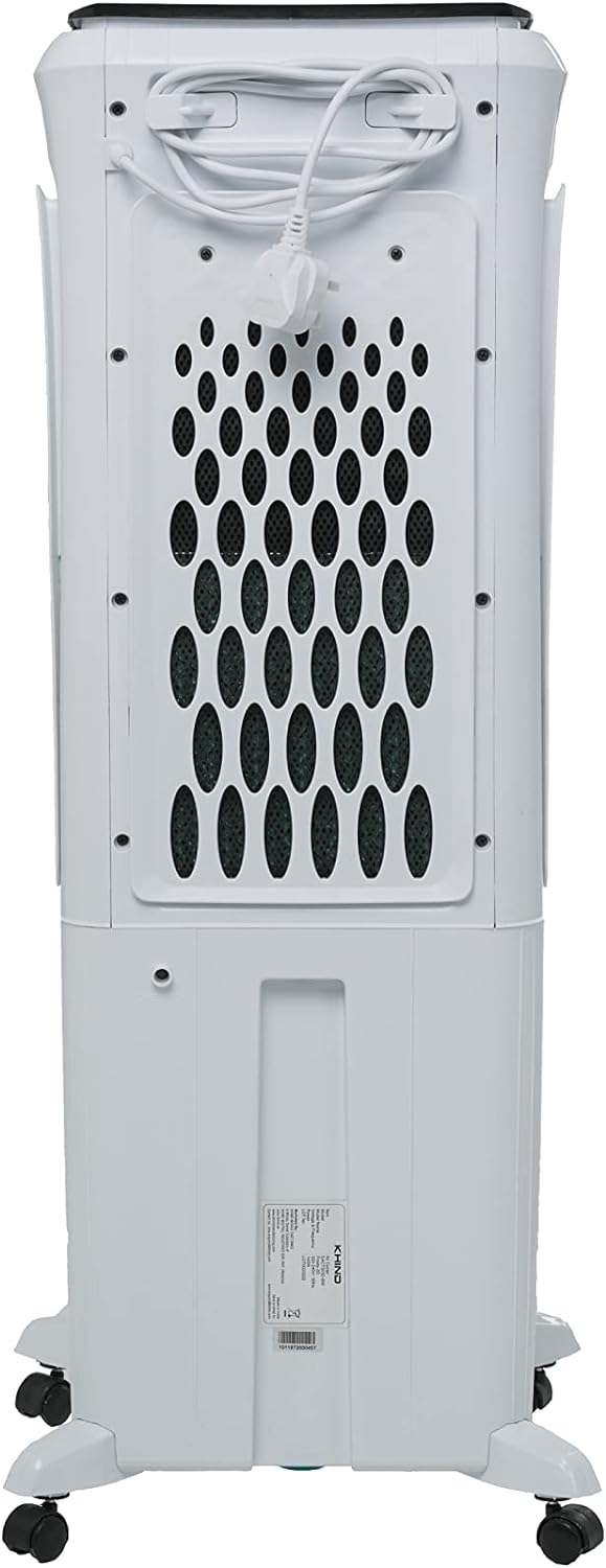 KHIND Frosty-3D 30L, Air Cooler with Remote, 3 Sided Honeycomb Cooling Pads, Activated Silver Cation for Fresher Air, Pop-Up Touchscreen, Energy Efficient, White & Black - EACT303D-WK-Made in China