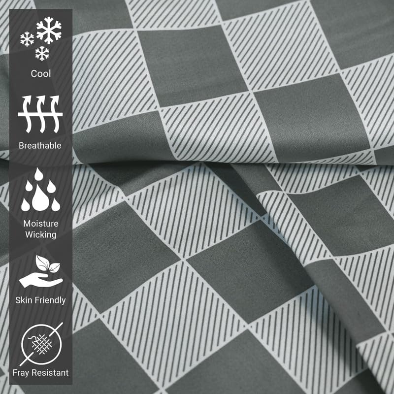 Pizuna Cotton Grey Smart Plaid Duvet Cover Full Size, 400 Thread Count Long Staple Cotton Quilt Cover Full, Sateen Full Duvet Covers with Button Closure (100% Cotton Full Size Bedding Set)