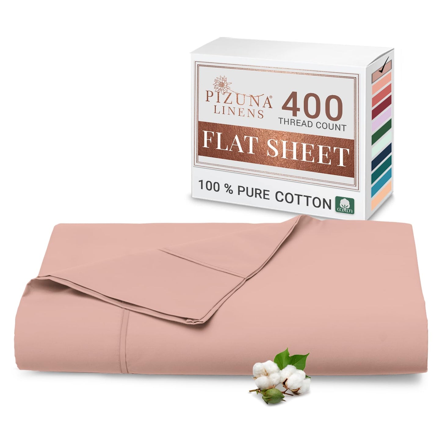 Pizuna Pure 100% Cotton Flat Sheets Only Full Apricot Orange (1 PC), Luxurious 400 Thread Count Long Staple Cotton Sateen with 4" Hem (Combed Full Flat Sheet Only Cotton)