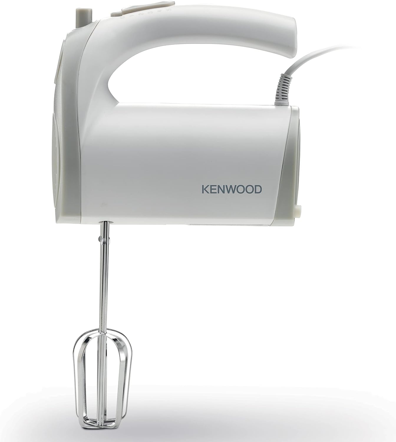 KENWOOD Hand Mixer (Electric Whisk) 300W with 5 Speeds + Turbo Button, Twin Stainless Steel Kneader and Beater for Mixing, Whipping, Whisking, Kneading HMP20.000WH White