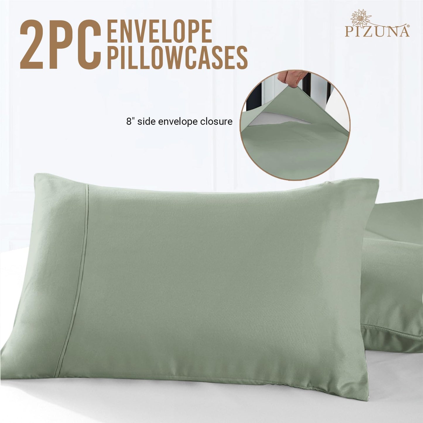 Pizuna Pure 100% Cotton Pillow Cases King Size Set of 2 Baby Blue, 800 Thread Count Long Staple Cotton Thick Sateen with Stylish 4inch Hem (Combed Baby Blue Cotton Pillow Cases King)